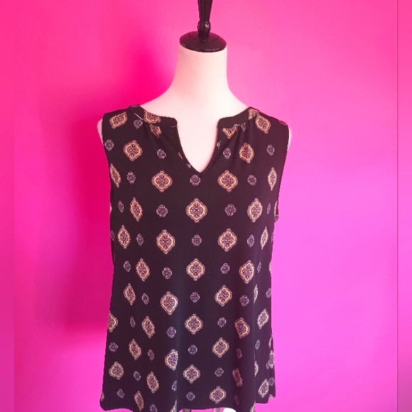 Dana Buchman Ladies Black & Gold Geometric Pattern Sleeveless Blouse (NWT!) - Picture 1 of 9